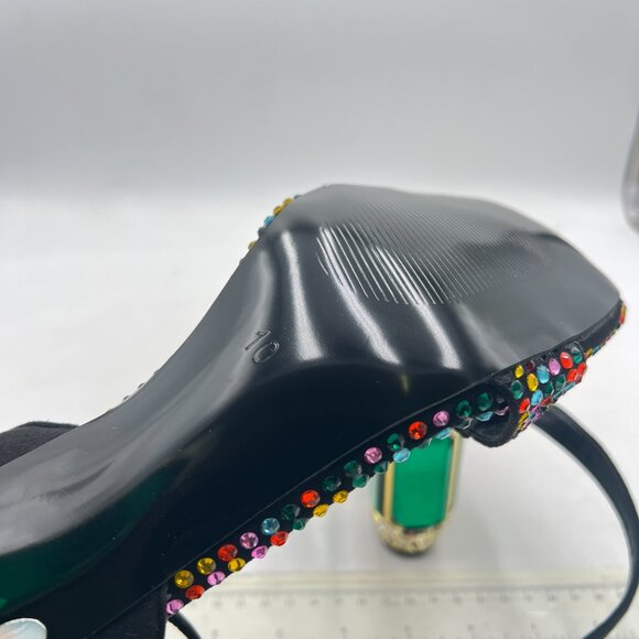 FSJ Black Gems Green Heel Open Toe Stylish Sandals Ankle Strap Ballroom Shoes - Picture 6 of 8